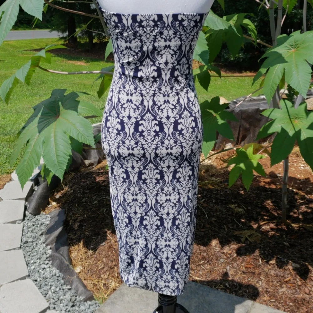 DNA couture Navy and White Strapless Midi Dress - Picture 5 of 5